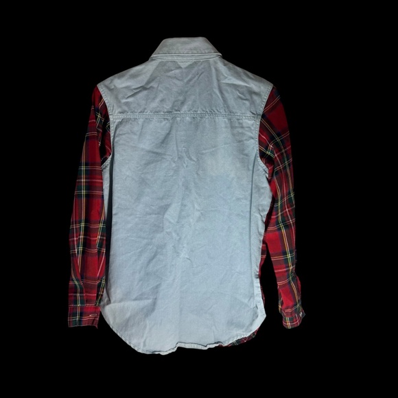 Misguided Denim/Cotton Women's Mixed Media Curved Hem Button down Shirt Sz 0 - Picture 2 of 6